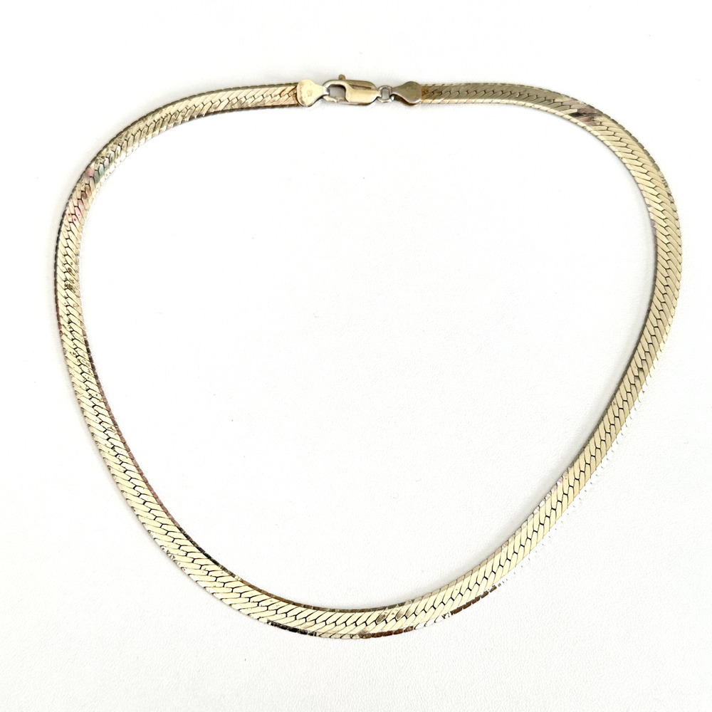 925 Italy Sterling Silver Gold Vermeil Vintage 6.5MM Herringbone Chain Necklace - Picture 3 of 9